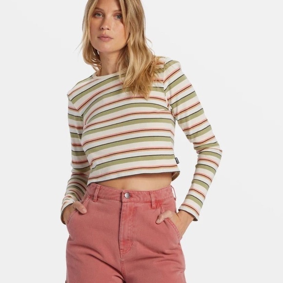 *Free with Purchase* Striped Long Sleeve T-shirt 90’s Loose Relaxed Fit Scoop - Picture 1 of 6